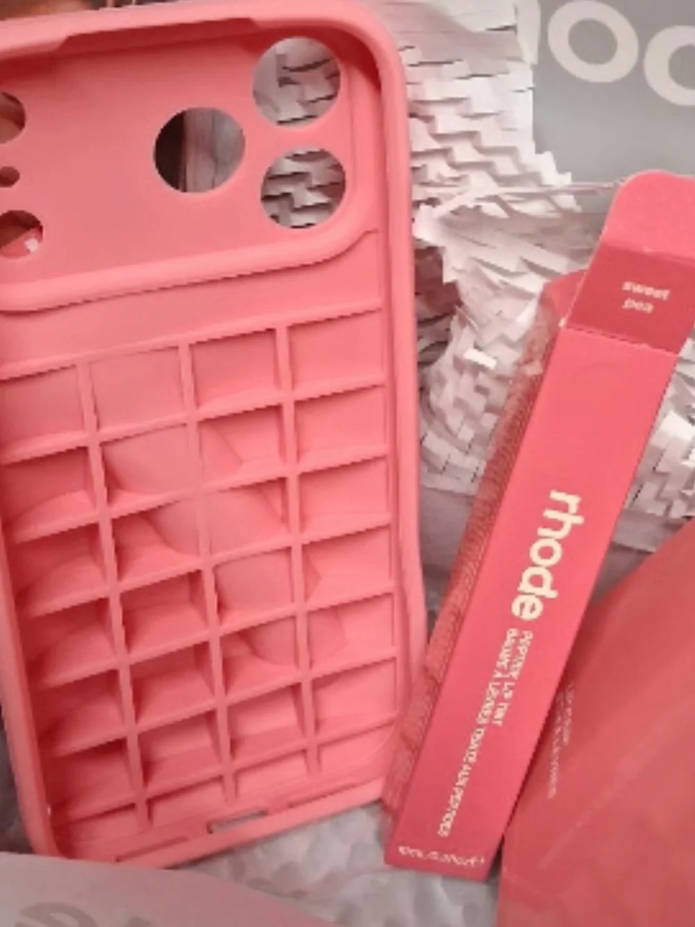 RHODE IPhone 17 Pro Max phone case and matching Lippie in color Ribbon